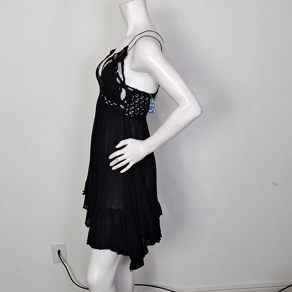 Free People "NEW" Black Adella Boho Whimsigoth Crochet Lace Slip Dress Size S - Picture 9 of 14